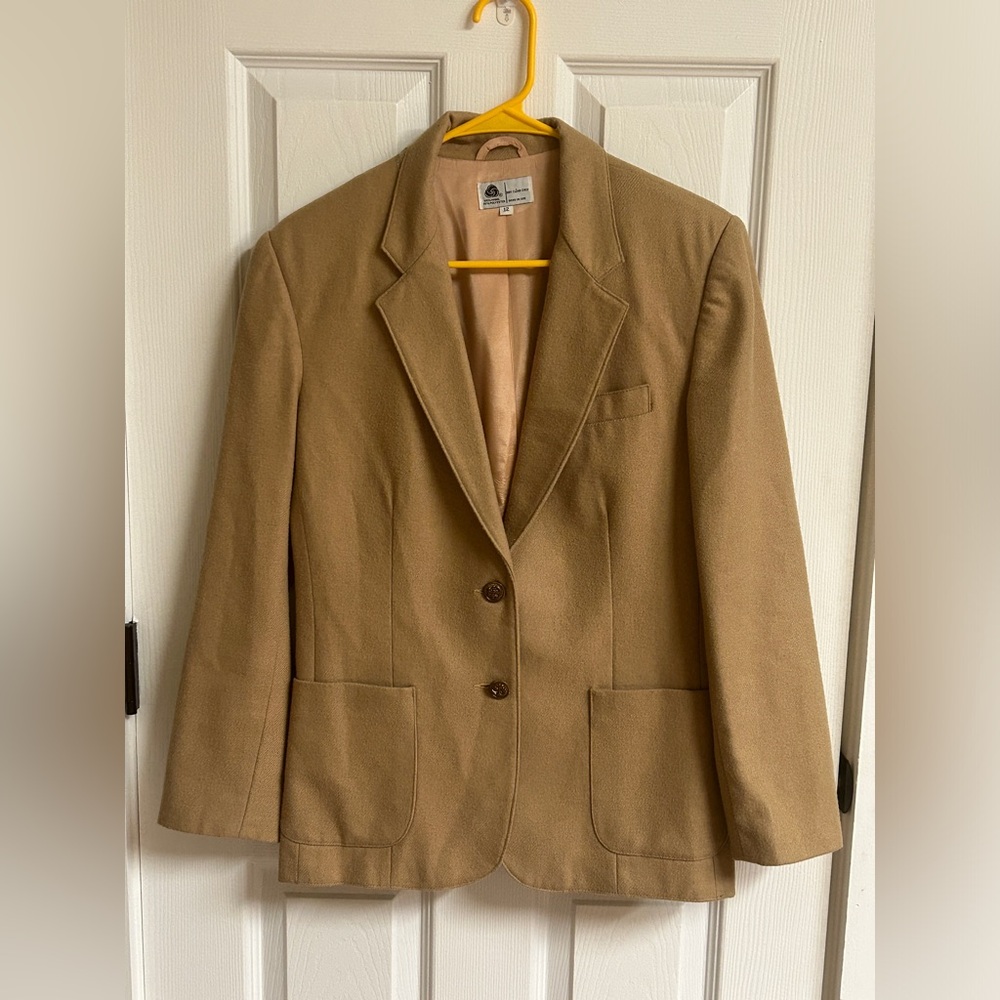 VTG The Fashion Place Solid Brown Wool Blend Two Button Blazer Jacket Women’s 12